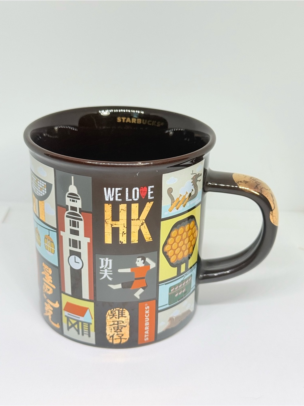 Starbucks 2016 Hong Kong Collector Mug - "We Love HK" Gold Detail 12oz